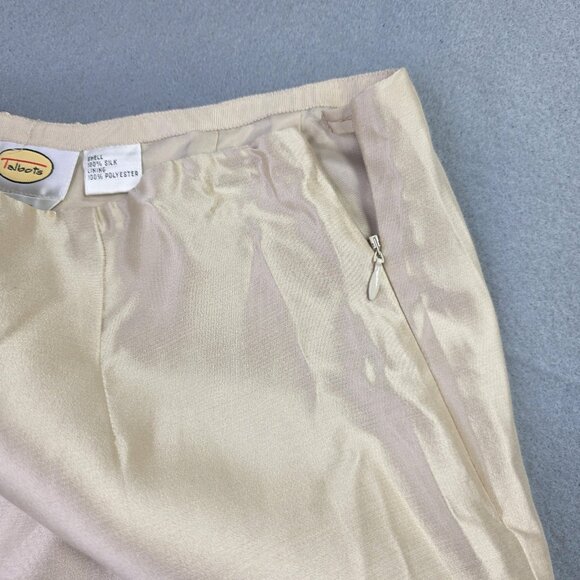 Talbots Pants Women 14 Beige Pure Silk Lined Side Zip Dress Slack Taper Leg Chic - Picture 4 of 12